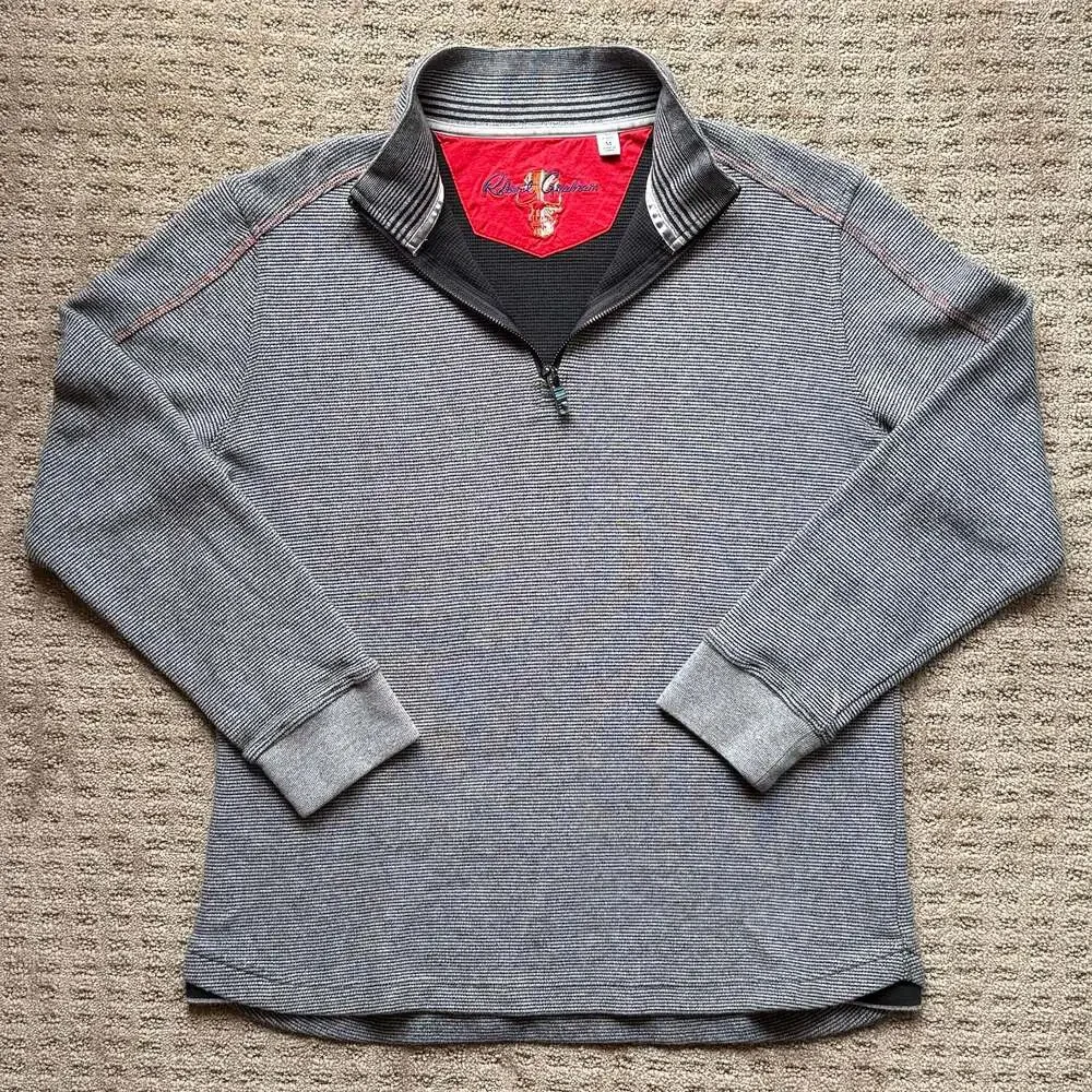 Robert Graham Men's Classic Fit Striped 1/4 Zip Quarter-Zip Pullover Sweater